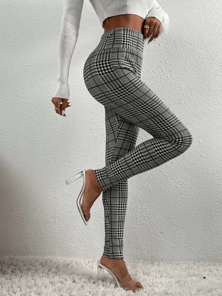 Firerie Glen Plaid Wide Waistband Leggings - Black and White - View 1