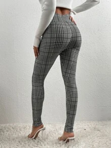 Firerie Glen Plaid Wide Waistband Leggings - Black and White - View 2
