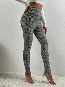 Firerie Glen Plaid Wide Waistband Leggings - Black and White - View 4