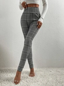 Firerie Glen Plaid Wide Waistband Leggings - Black and White - View 5