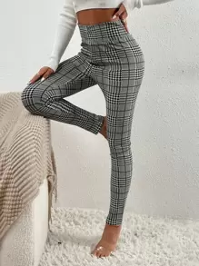Firerie Glen Plaid Wide Waistband Leggings - Black and White - View 6