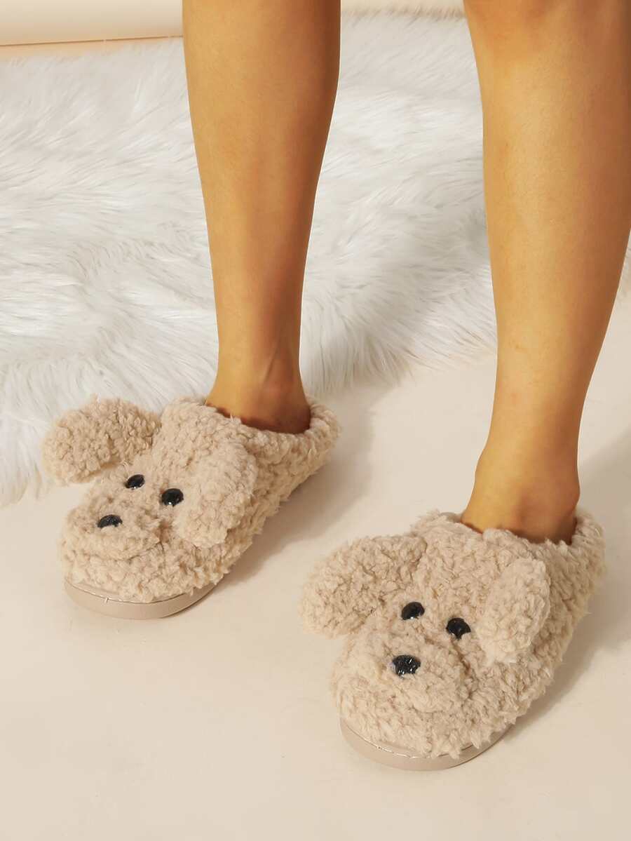 Fluffy Cartoon Design Novelty Slippers - Khaki - View 1