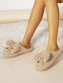 Fluffy Cartoon Design Novelty Slippers - Khaki - View 2