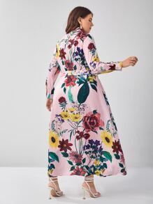 Mulvari Plus Striped & Floral Print Belted Shirt Dress - Multicolor - View 2