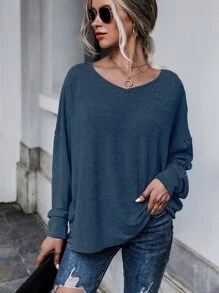 EMERY ROSE Áo thun nữ Buộc lại màu trơn Giải trí - Màu xanh bụi bặm - Xem 5