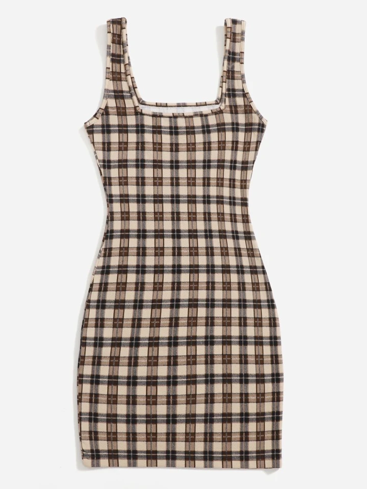 bodycon dress plaid SHEIN 1pc Contrast Collar Plaid Bodycon Dress