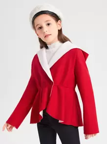SHEIN Girls Button Detail Ruffle Hem Hooded Overcoat