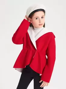 SHEIN Girls Button Detail Ruffle Hem Hooded Overcoat
