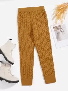 Solid Cable Knit Trousers - Mustard Yellow - View 1