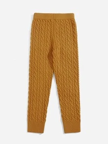 Solid Cable Knit Trousers - Mustard Yellow - View 2