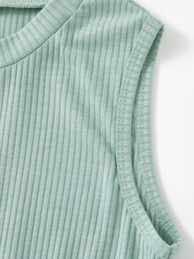 Niñas 2 piezas Vestido tank tejido de canalé con diseño de costura - Multicolor - Ver 3