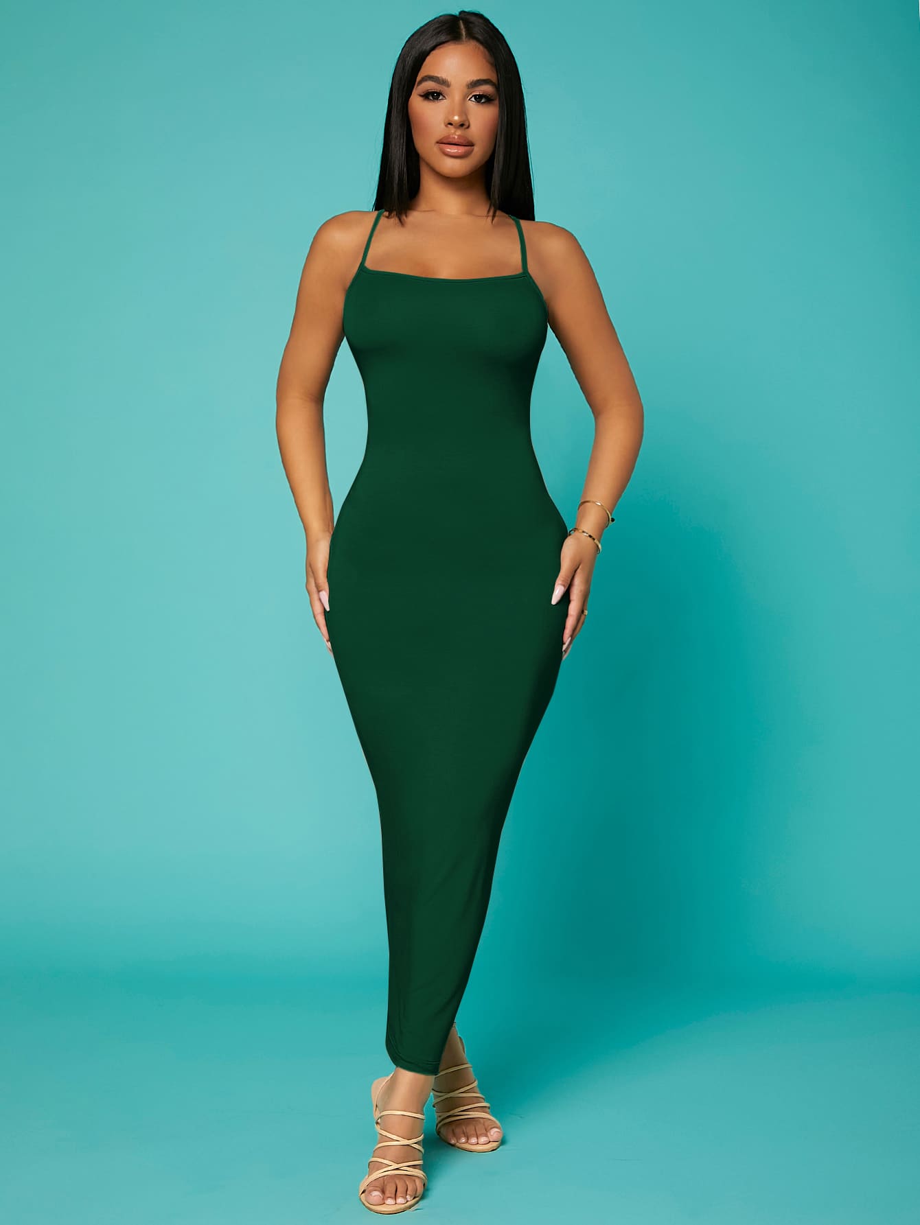 SHEIN SXY Đầm Lộ Lưng Hội Chữ thập màu trơn Gợi cảm