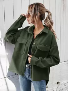 SHEIN Frenchy Abrigo con bolsillo con solapa bajo irregular - Verde militar - Ver 1