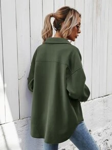 SHEIN Frenchy Abrigo con bolsillo con solapa bajo irregular - Verde militar - Ver 2