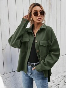 SHEIN Frenchy Abrigo con bolsillo con solapa bajo irregular - Verde militar - Ver 3
