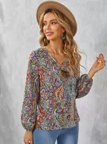 EMERY ROSE V Neck Floral Print Blouse - Multicolor - View 3