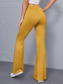 SHEIN Quần nữ màu trơn Thanh lịch - Màu Mù tạt vàng - Xem 2