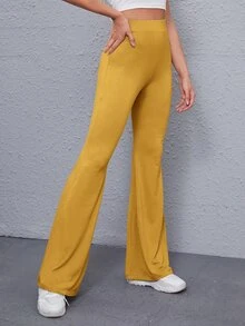 SHEIN Quần nữ màu trơn Thanh lịch - Màu Mù tạt vàng - Xem 5