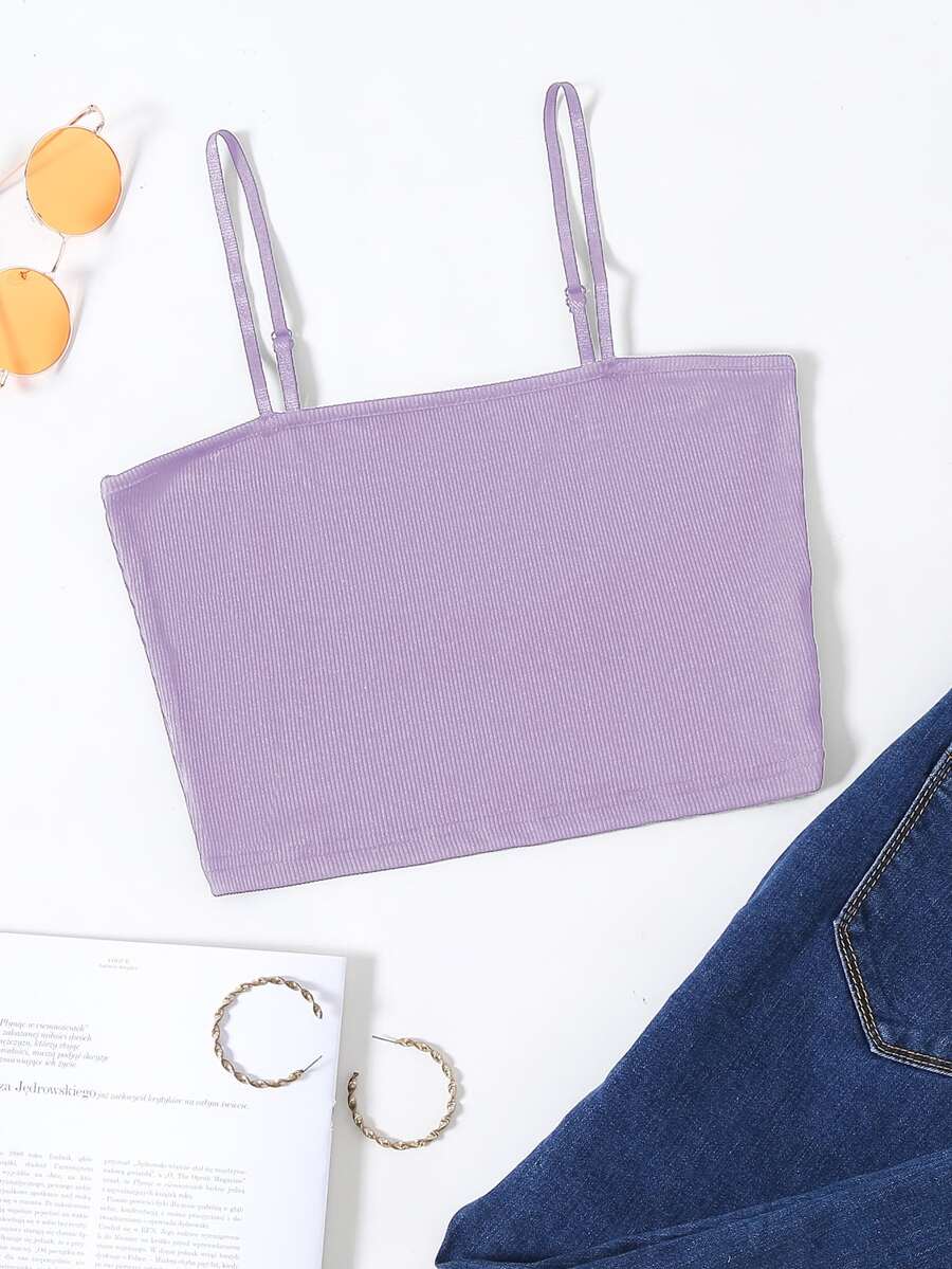 SHEIN Unity Crop Slim Cami Top - Lilac Purple - View 1