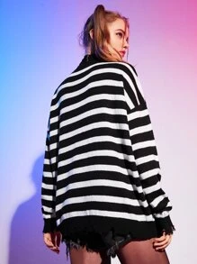 Áo len nữ Sọc Giải trí - Đen và trắng - Xem 2