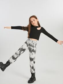 SHEIN Bé Gái Quần Jeans Nút Túi Dây kéo Cà vạt nhuộm - Nhiều màu - Xem 6