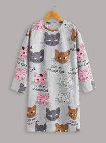 SHEIN Girls Letter & Cartoon Graphic Dress - Multicolor - View 1