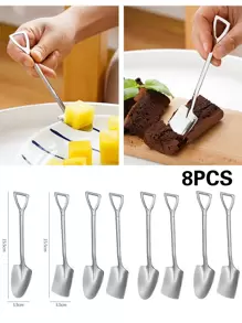 8 piezas Cuchara de pareja de postres, cuchara de pala, cuchara pequeña linda creativa, cuchara de pala de sandía para comer en el hogar de acero inoxidable - Plateado - Ver 5
