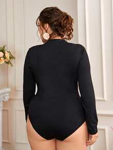 Plus Solid Ruched Bodysuit - Black - View 2