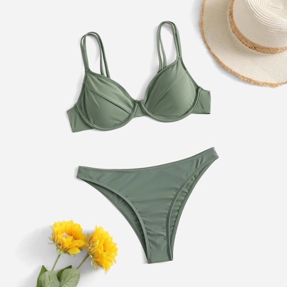 Solid Underwire Bikini Swimsuit