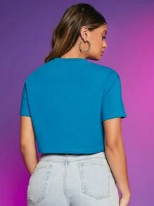 SHEIN Unity 水瓶座印花短款T恤 - 藍色 - 查看 2