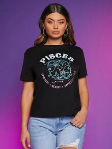 SHEIN Áo thun nữ Đồ họa Lá thư Giải trí - màu đen - Xem 3