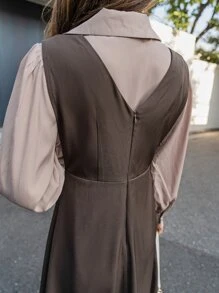 DAZY Váy không tay có khóa kéo phía sau & áo cánh tay bồng, nhún bèo, bộ đồ hai mảnh cho nữ, quần áo mùa thu - Nhiều màu - Xem 8