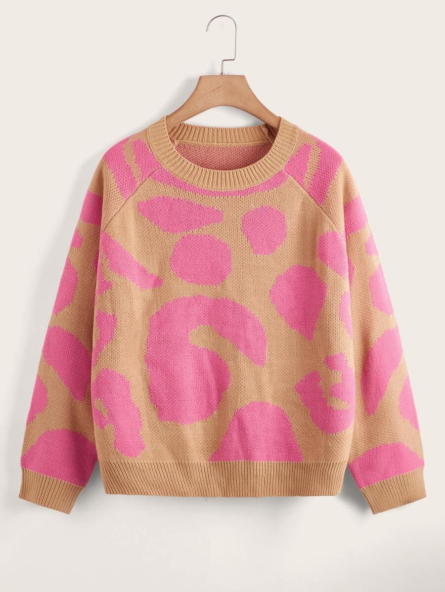 SHEIN Plus Raglan Sleeve Graphic Pattern Jumper - Multicolor - View 1