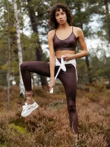 SHEIN Crop Criss-Cross Sports Bra - Chocolate Brown - View 2