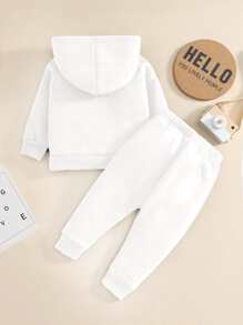 Baby Boy Kangaroo Pocket Hoodie & Sweatpants - White - View 2