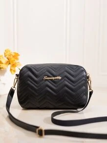 Mini Metal Decor Quilted Pattern Square Bag - Black - View 1