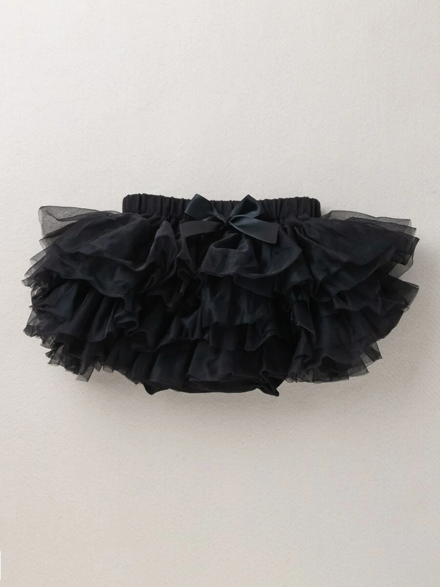 Bebé Skort con cordón delantero de malla bajo a capas - Negro - Ver 1