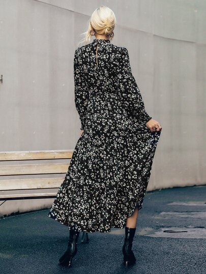 ディティ花柄プリント シャーリングカフ ドレス ベルトなし