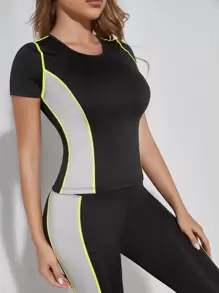 SHEIN Running Colorblock Contrast Binding Sports Set Workout Women Set