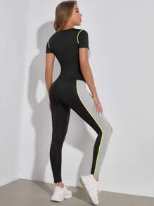 SHEIN Running Colorblock Contrast Binding Sports Set Workout Women Set
