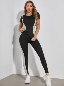 SHEIN Running Colorblock Contrast Binding Sports Set Workout Women Set