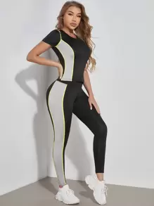 SHEIN Running Colorblock Contrast Binding Sports Set Workout Women Set