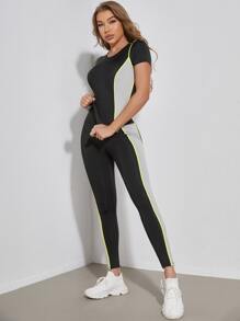 SHEIN Running Colorblock Contrast Binding Sports Set Workout Women Set
