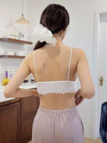 DAZY Contrast Lace Longline Bra - White - View 8