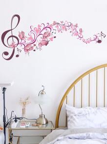 Music Note & Flower Wall Sticker - Multicolor - View 1