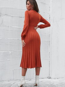 Mulvari High Neck Pleated Hem Jumper Dress - Burnt Orange - View 2