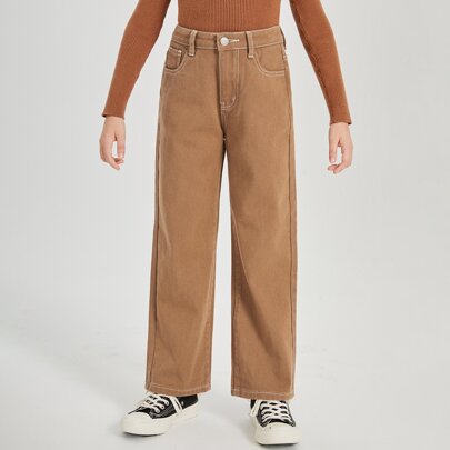 Girls High Waist Straight Jeans