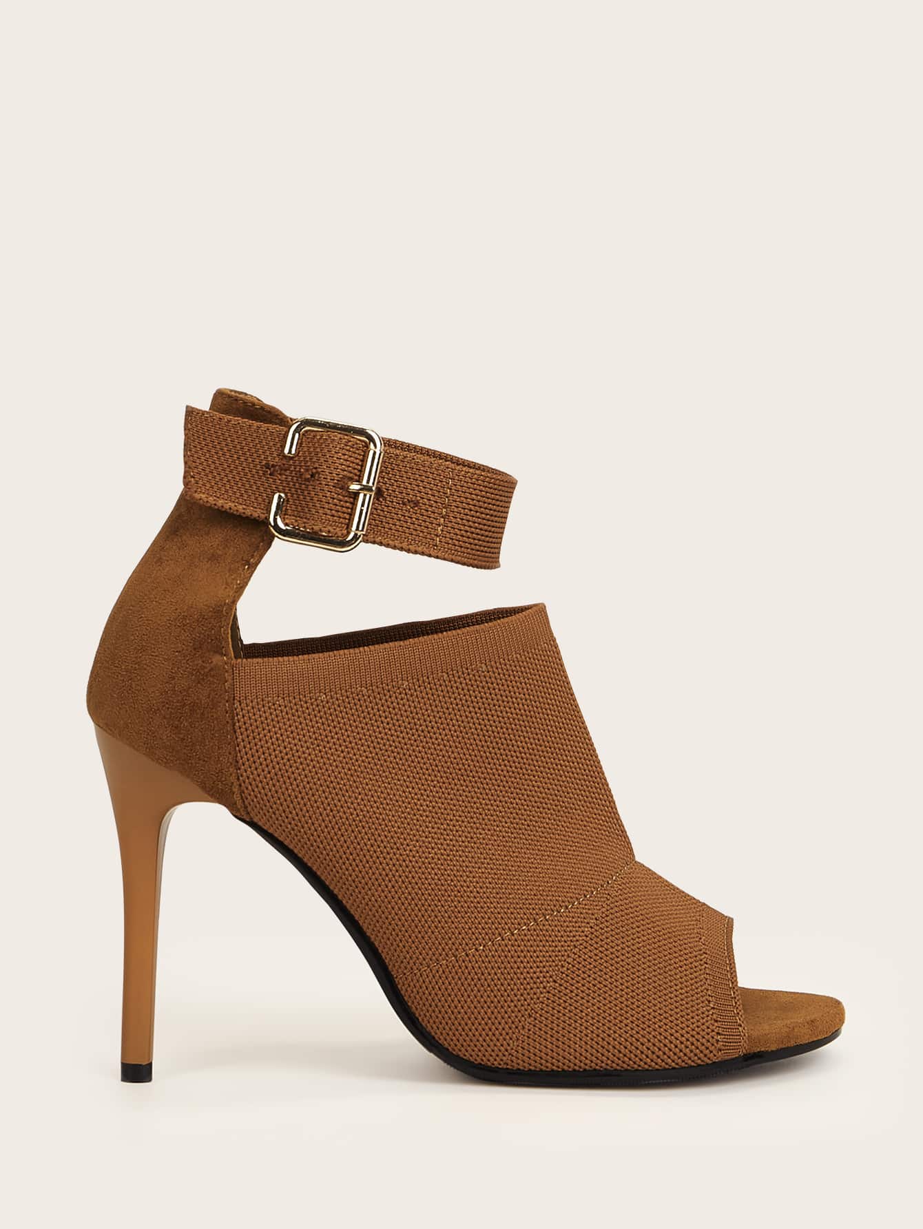 CUCCOO BASICS Minimalist Buckle Decor Peep Toe Cut Out Stiletto Heeled Boots Vacation Shoes Summer