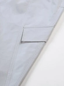 Manfinity 男士翻蓋細節腰部抽繩長褲 - 淺灰色 - 查看 5