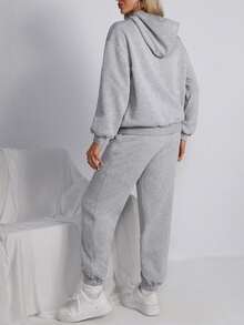SHEIN Unity Pantalones deportivos con capucha con estampado de letra de hombros caídos - Gris Claro - Ver 2